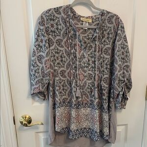 Davina Patterned Women's Top with Tassel Detail‎ Boho size Large